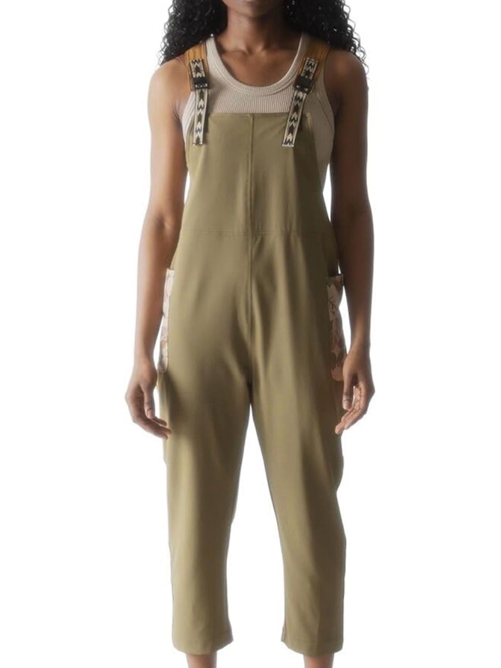 Kavu Olive Green Women's Utility Overalls with Patterned Straps Size S